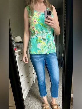 Lilly Pulitzer Aqua Floral Tie-Waist Top